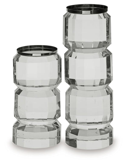 Brentley - Clear / Silver Finish - Candle Holder Set (Set of 2) - Hornell Furniture Outlet