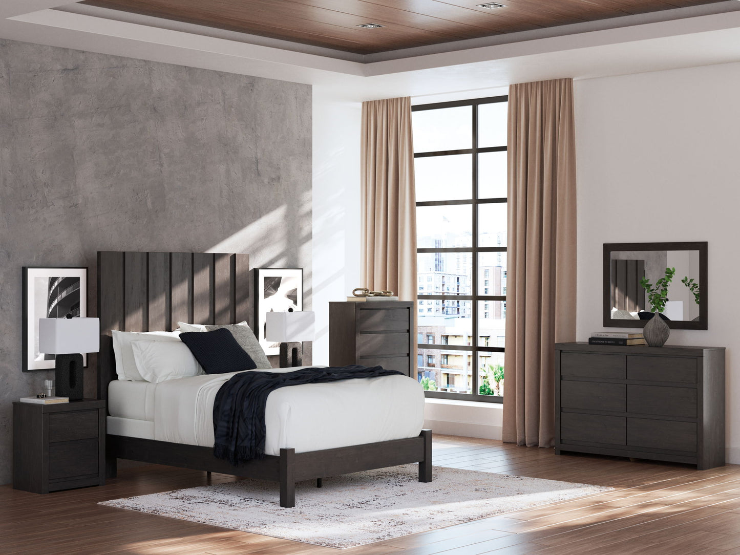 Fraluna - Charcoal - Six Drawer Dresser - Hornell Furniture Outlet