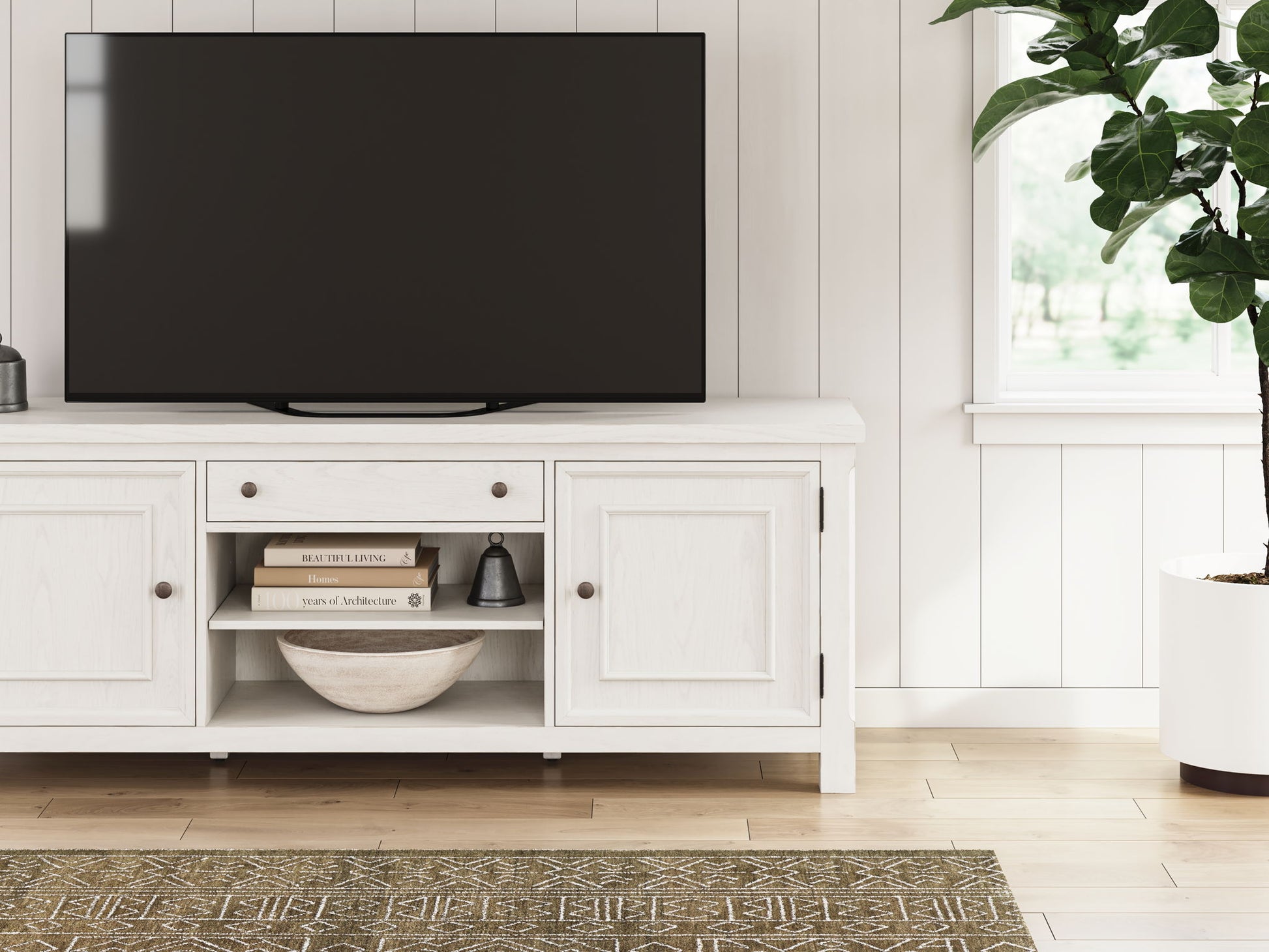 Robbinsdale - Extra Large TV Stand - Antique White - Hornell Furniture Outlet
