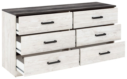 Shawburn - White / Black / Gray - Six Drawer Dresser - Pewter - tone pulls - Hornell Furniture Outlet
