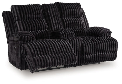 Rhine Falls - Onyx - Double Reclining Power Loveseat With Console - Hornell Furniture Outlet