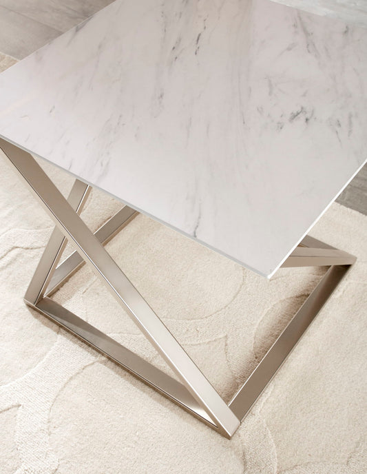 Zurich - Faux White Marble Top Coffee Table - White - Hornell Furniture Outlet