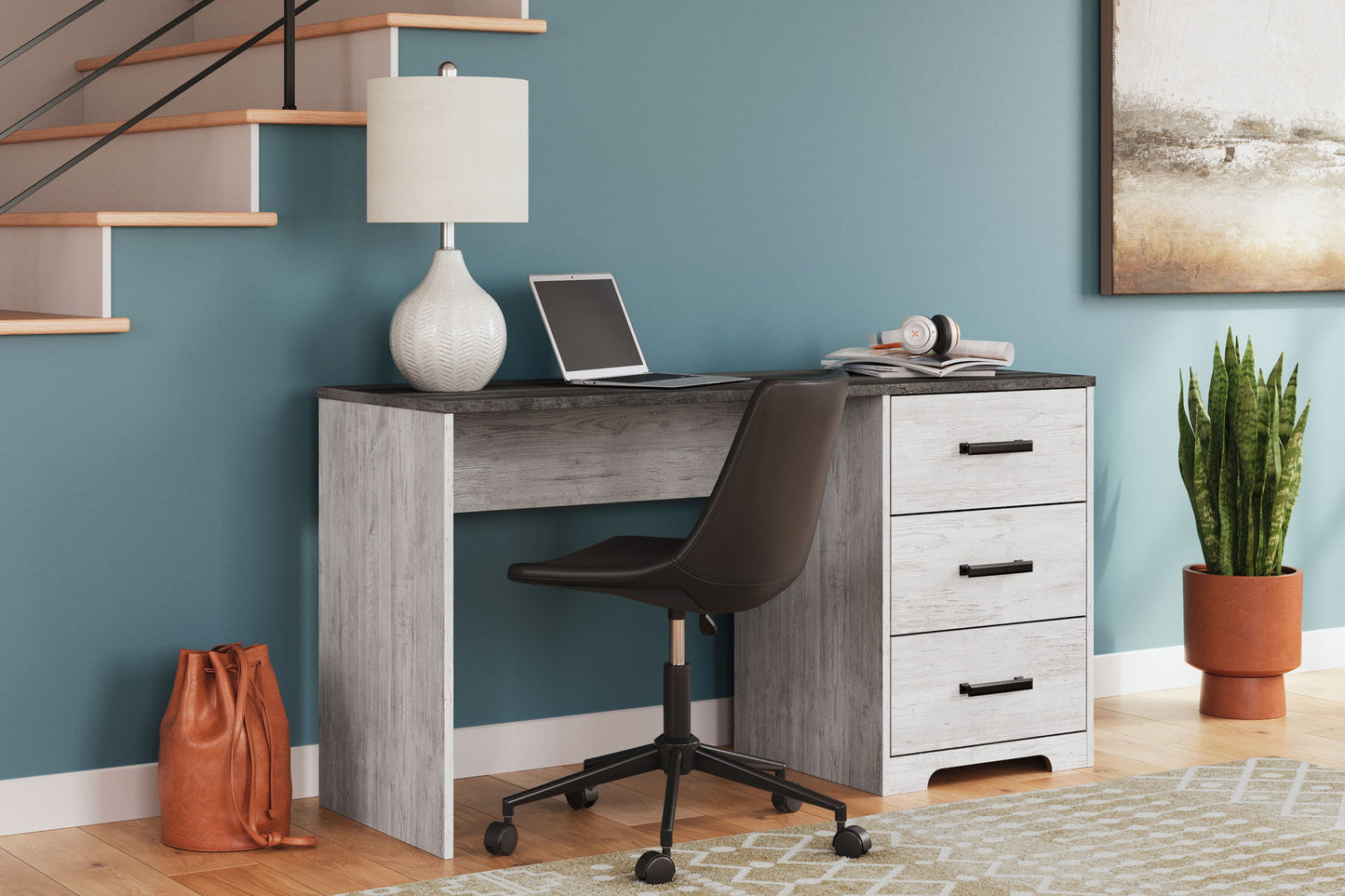 Shawburn - Home Office Desk - White / Dark Charcoal Gray - Hornell Furniture Outlet