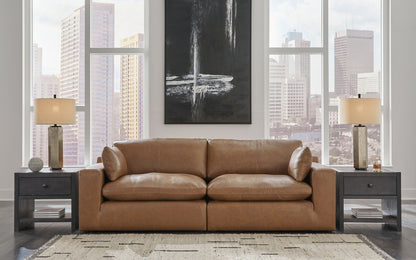 Emilia - 3 Pc. - 2 - Piece Sectional Loveseat, Ottoman - Caramel - Hornell Furniture Outlet