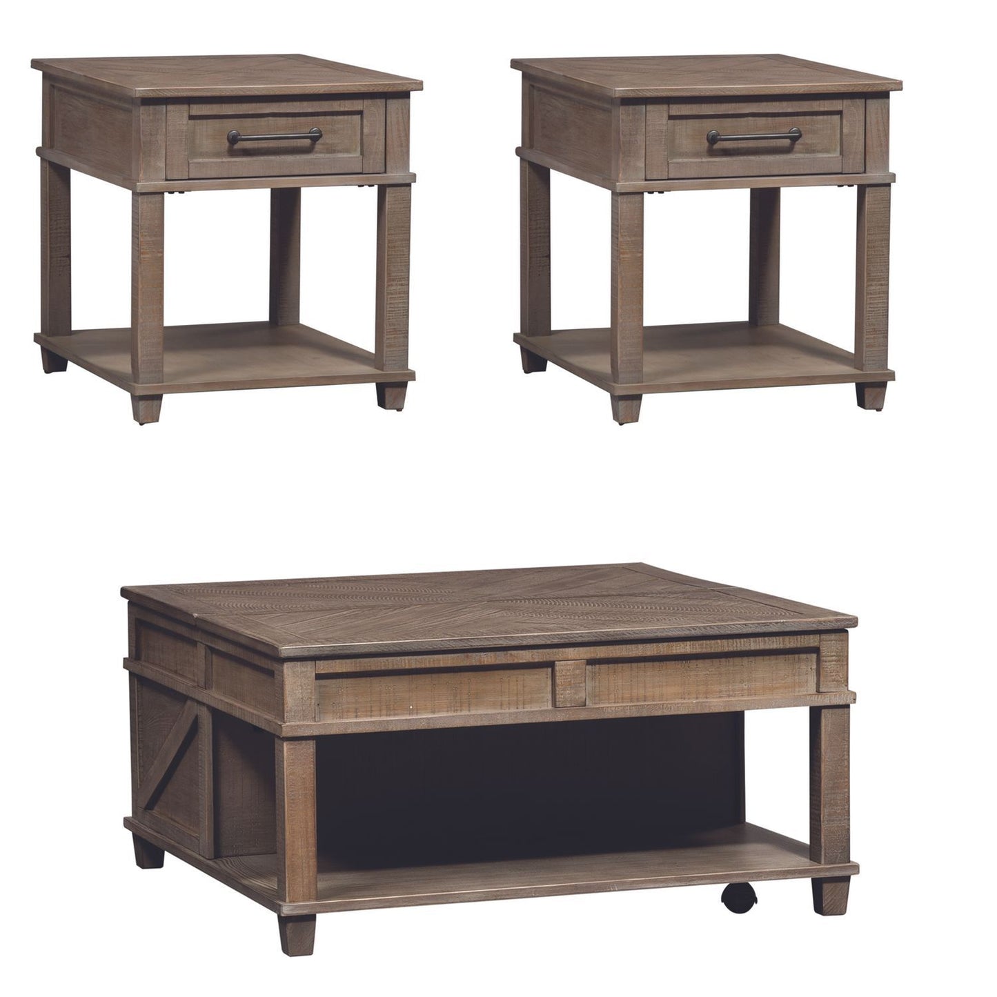 Parkland Falls - 3 Piece Table Set (1 Lift Top Cocktail Table 2 End Tables) - Light Brown - Hornell Furniture Outlet