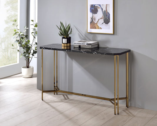 Daxton - Faux Marble Top Sofa Table - Black - Hornell Furniture Outlet