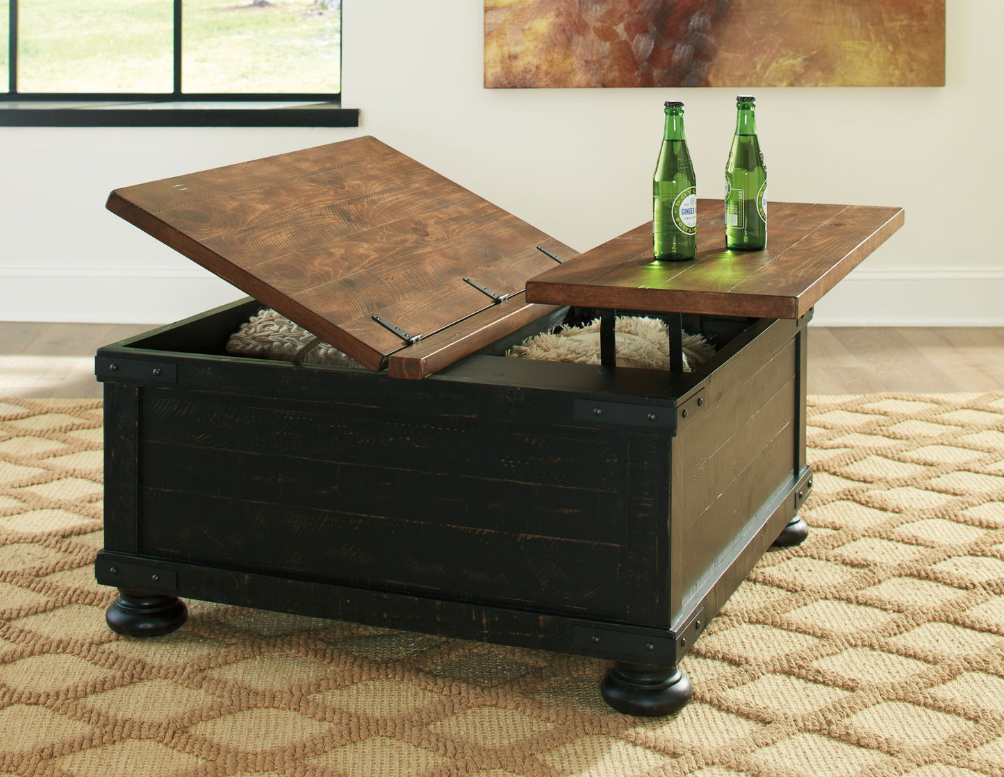 Valebeck - Lift Top Cocktail Table - Black / Brown - Hornell Furniture Outlet