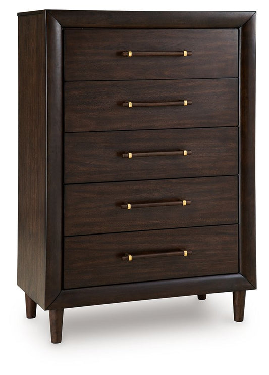 Dantenton - Five Drawer Chest - Merlot - Hornell Furniture Outlet