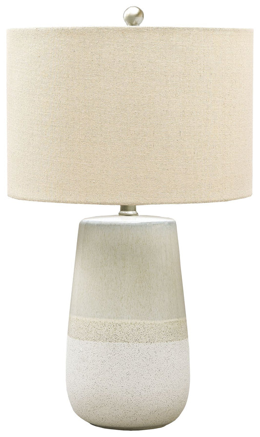 Shavon - Beige / White - Ceramic Table Lamp - Hornell Furniture Outlet