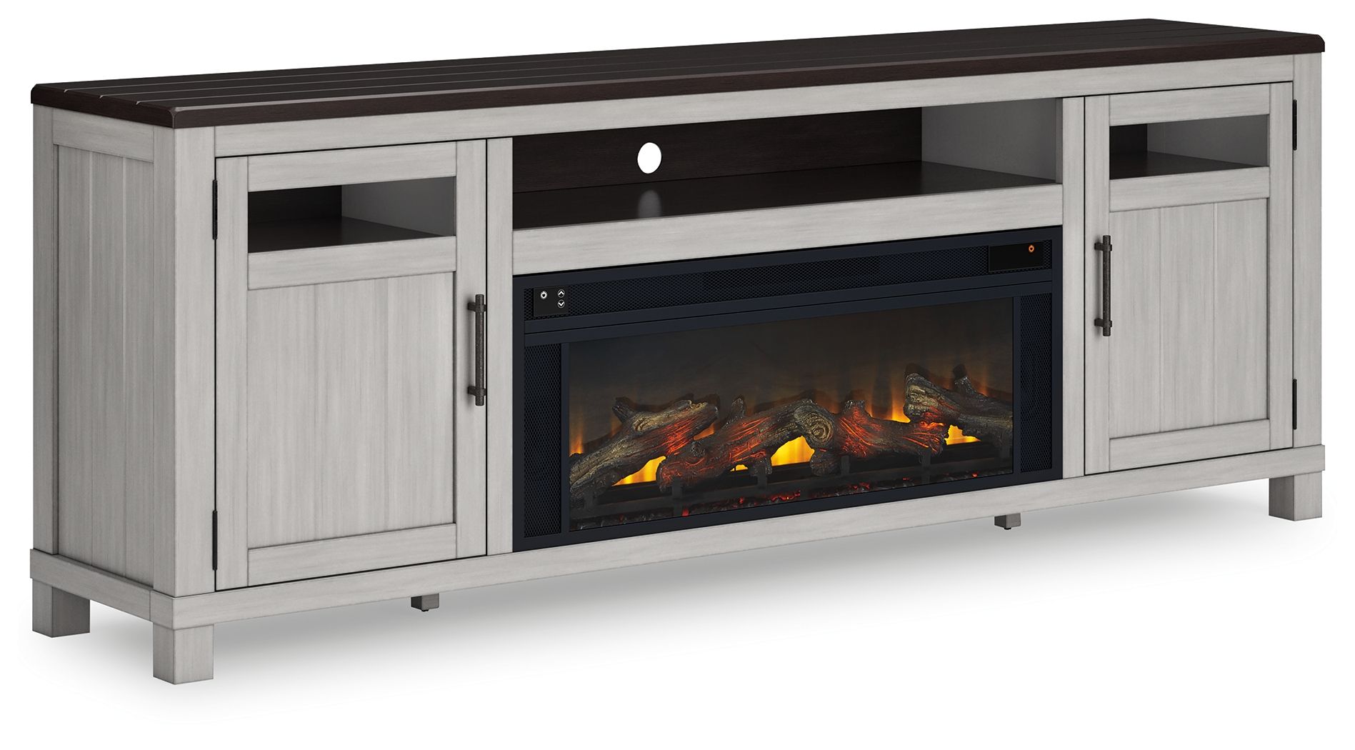 Darborn - Gray / Brown - 88" TV Stand With Electric Infrared Fireplace Insert - Hornell Furniture Outlet