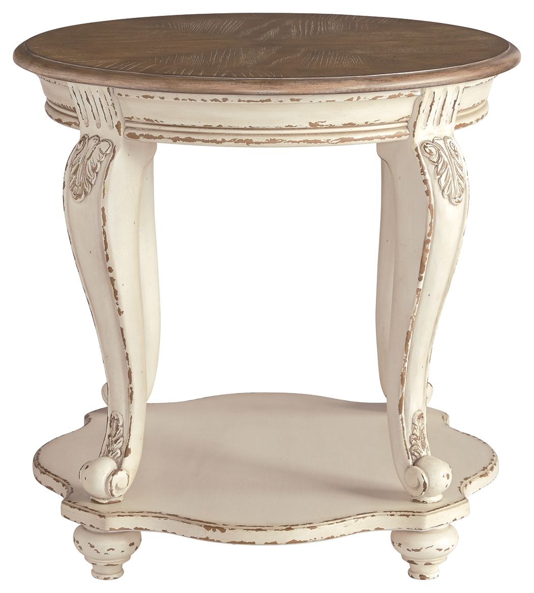 Realyn - White / Brown - Round End Table - Hornell Furniture Outlet