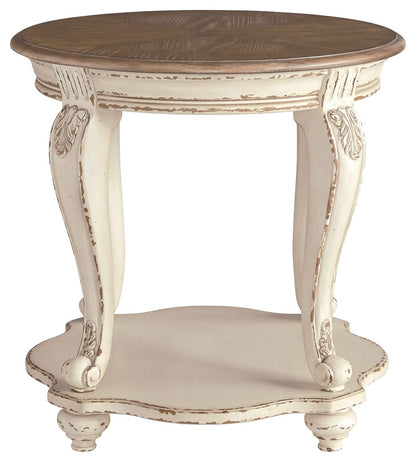 Realyn - White / Brown - Round End Table - Hornell Furniture Outlet