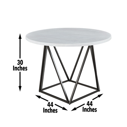 Ramona - Marble Top Round Dining Table - White - Hornell Furniture Outlet