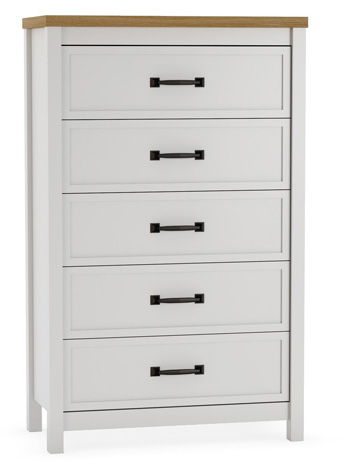 Kerisden - Five Drawer Chest - White / Brown - Hornell Furniture Outlet