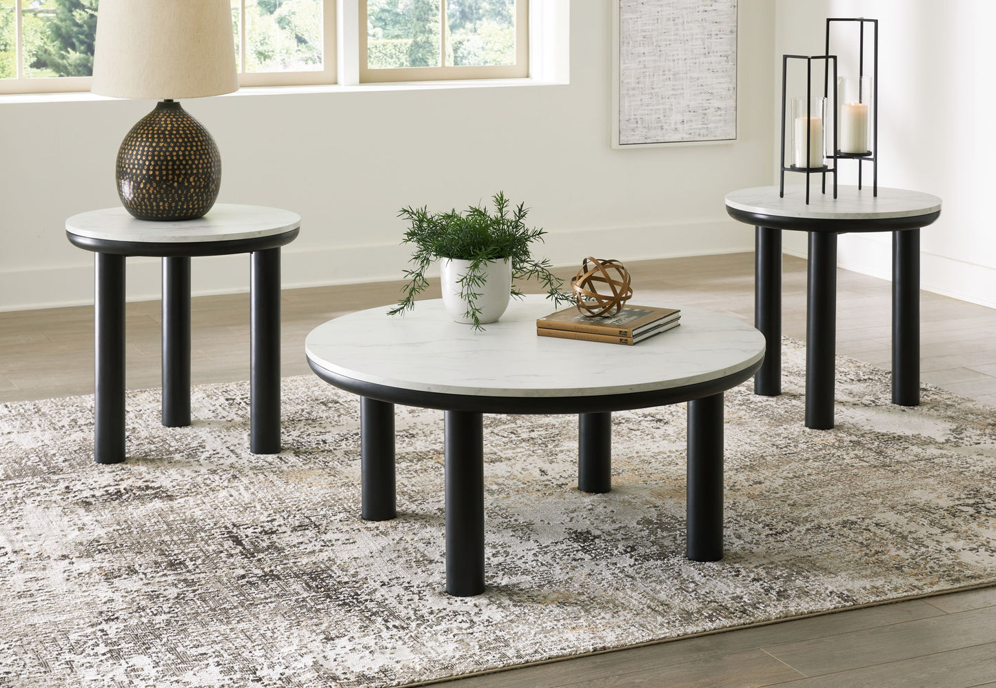 Xandrum - Black / White - Occasional Table Set (Set of 3) - Hornell Furniture Outlet