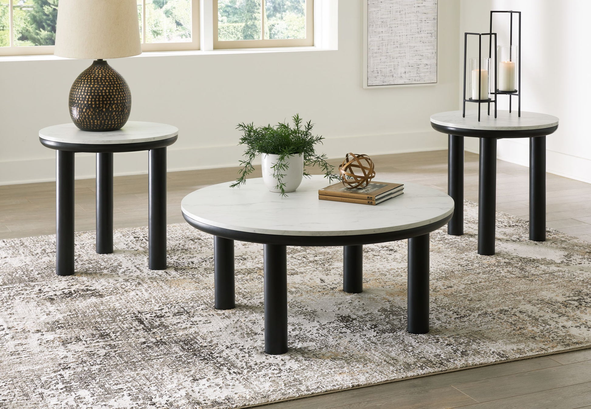 Xandrum - Black / White - Occasional Table Set (Set of 3) - Hornell Furniture Outlet