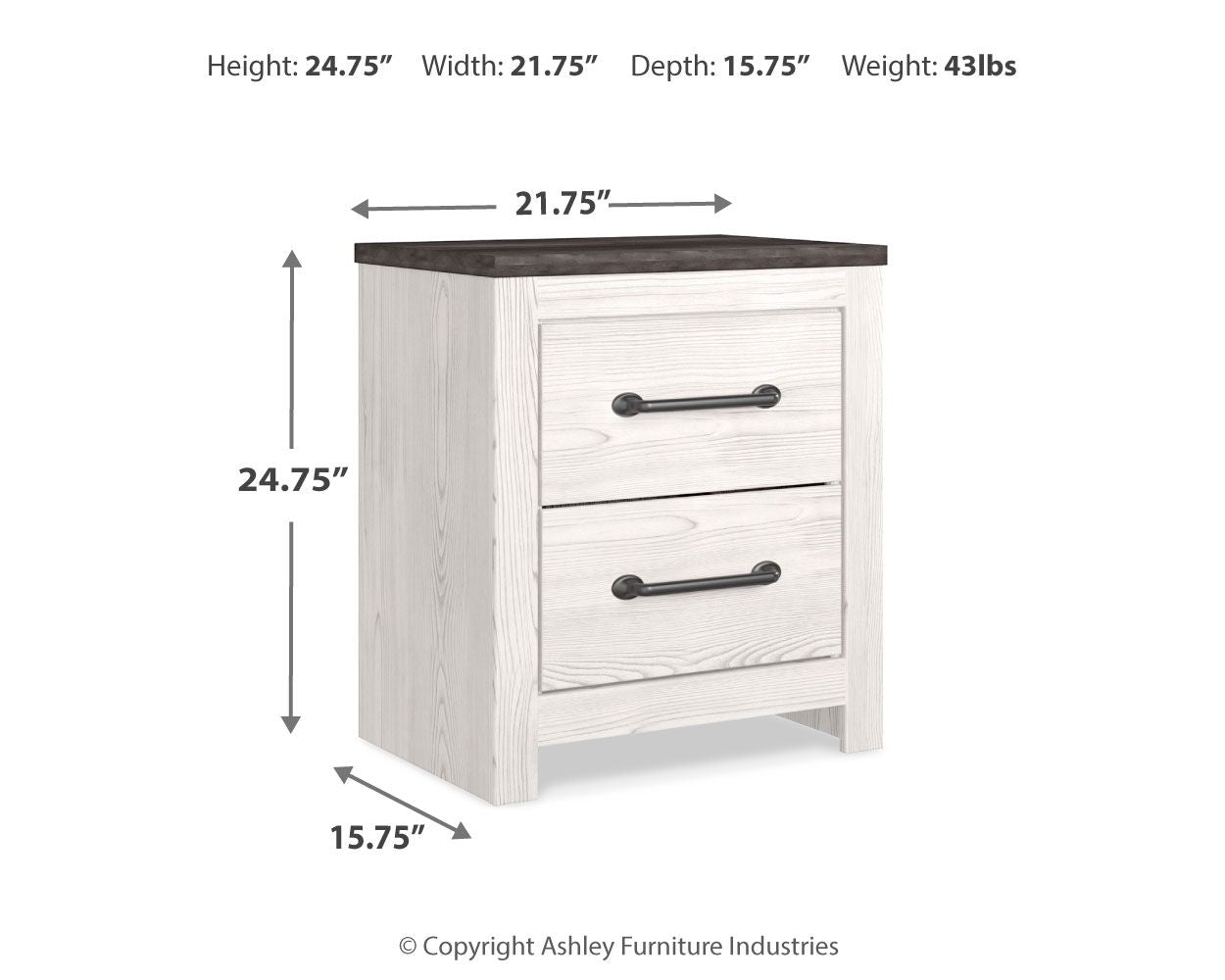 Gerridan - Two Drawer Night Stand - White / Gray - Hornell Furniture Outlet