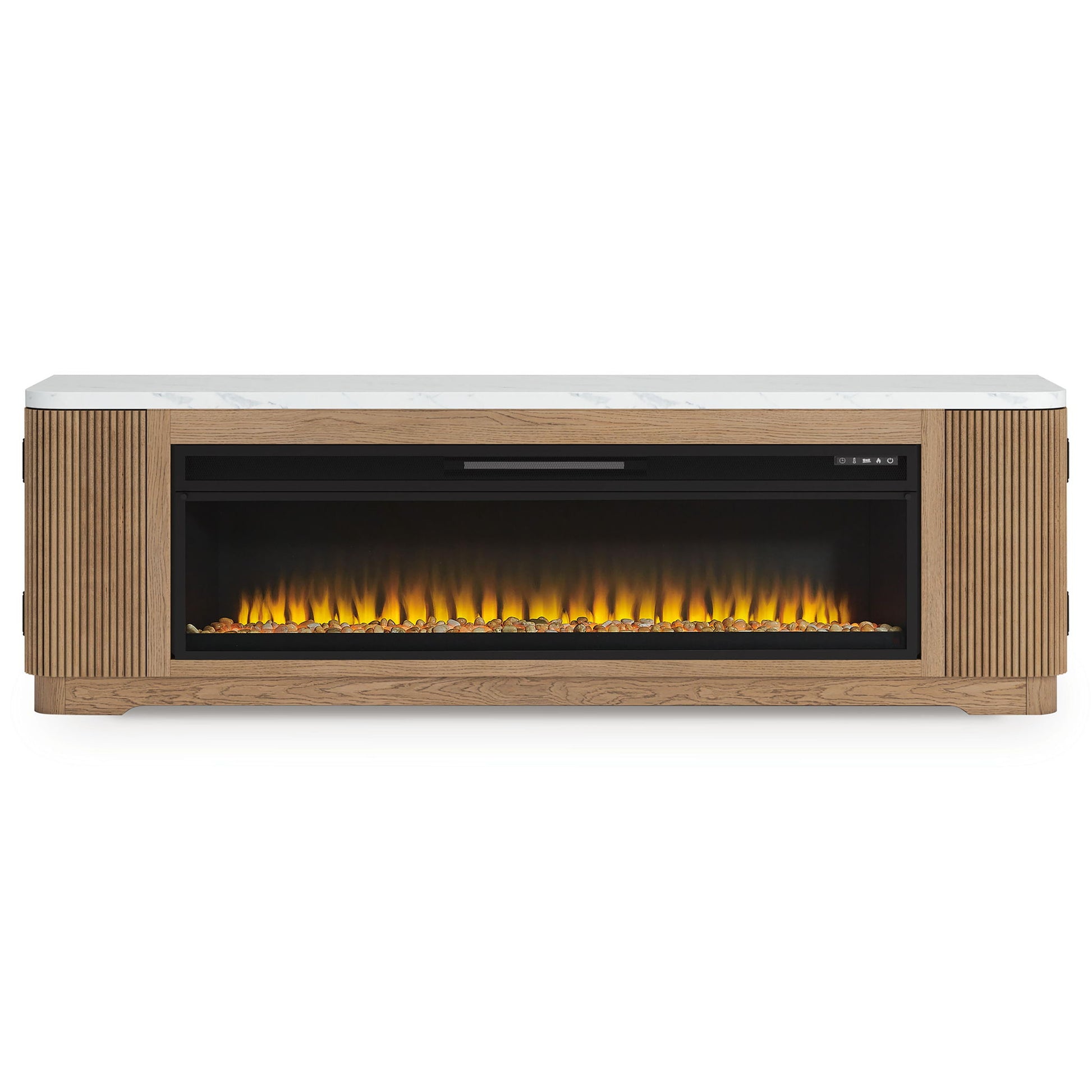 Camdill - 80" TV Stand With Electric Fireplace - Light Brown - Hornell Furniture Outlet