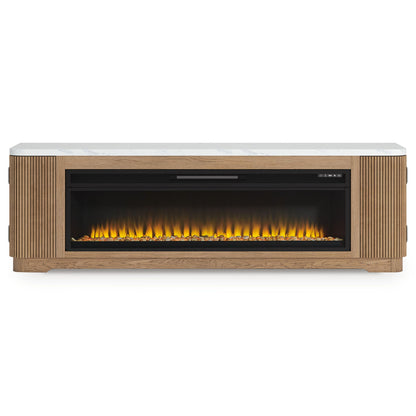 Camdill - 80" TV Stand With Electric Fireplace - Light Brown - Hornell Furniture Outlet