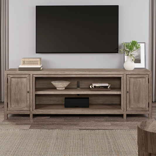 Fireplace TV Console - 82" Console With Fire FTS - Light Brown - Hornell Furniture Outlet