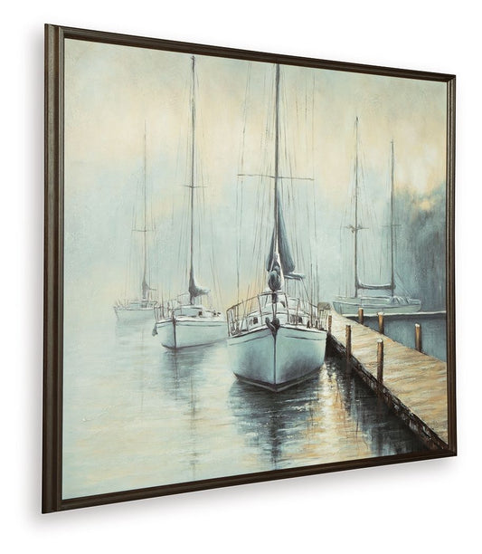 Worthney - Blue / White / Brown - Wall Art - Hornell Furniture Outlet