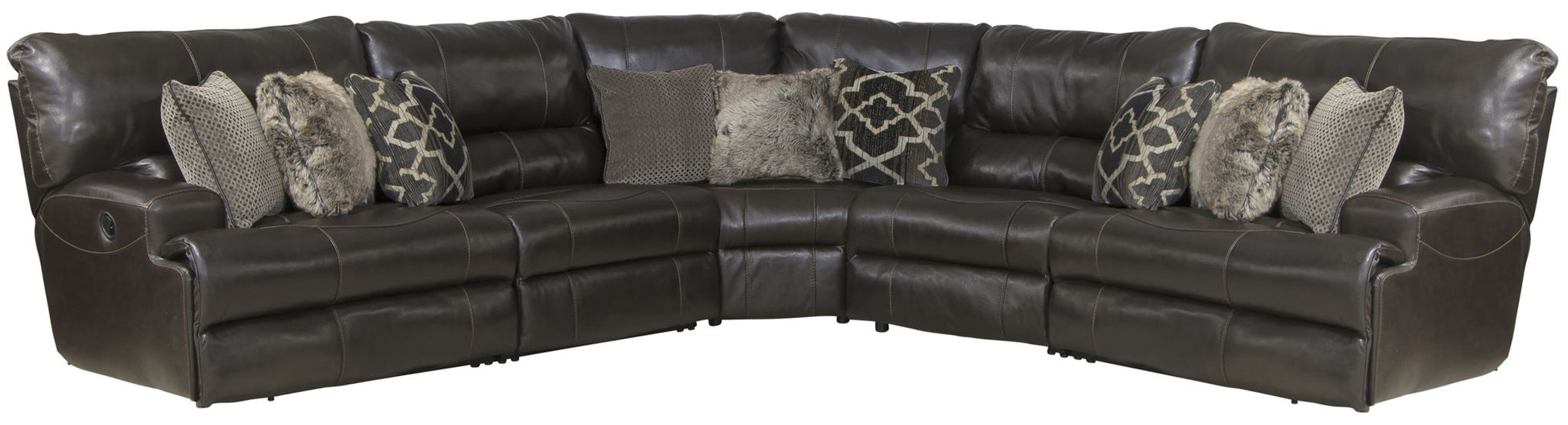 Como - 5 Piece Italian Leather Match Reclining Sectional - Hornell Furniture Outlet
