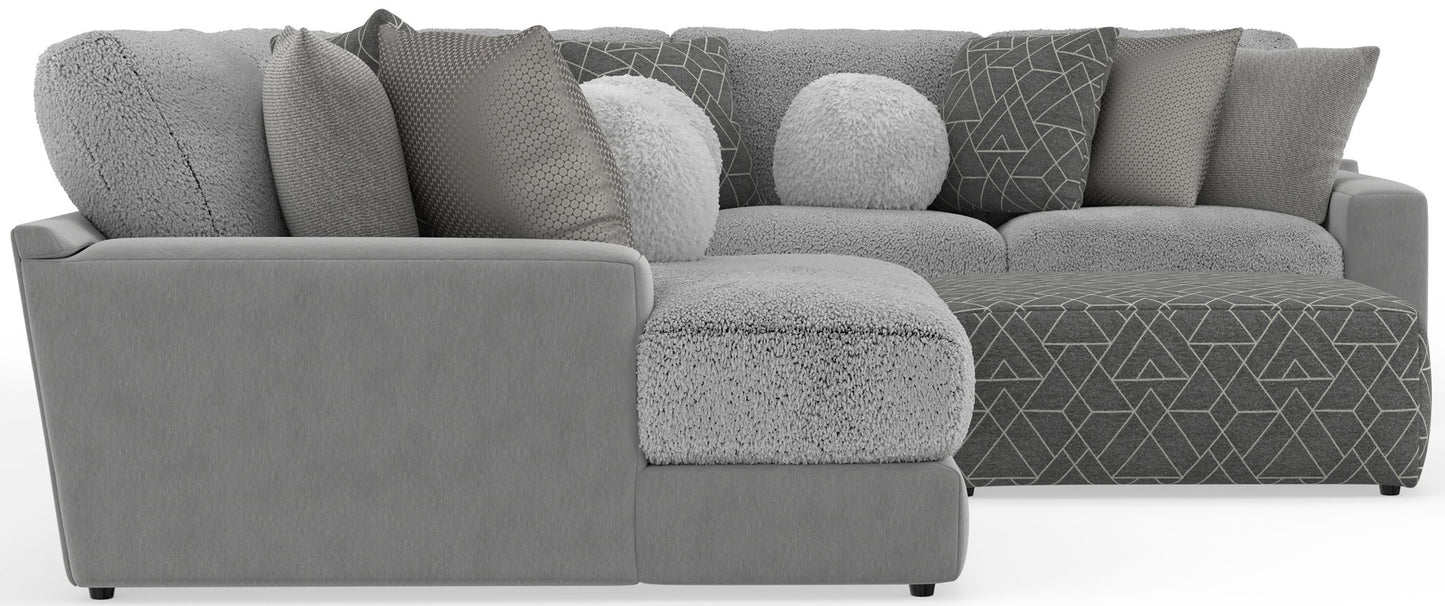Canyon - 4 Piece Sectional With Cuddler Seat Cushions, Included Accent Pillows And Cocktail Ottoman (Left Side Facing Chaise) - Platinum - Hornell Furniture Outlet