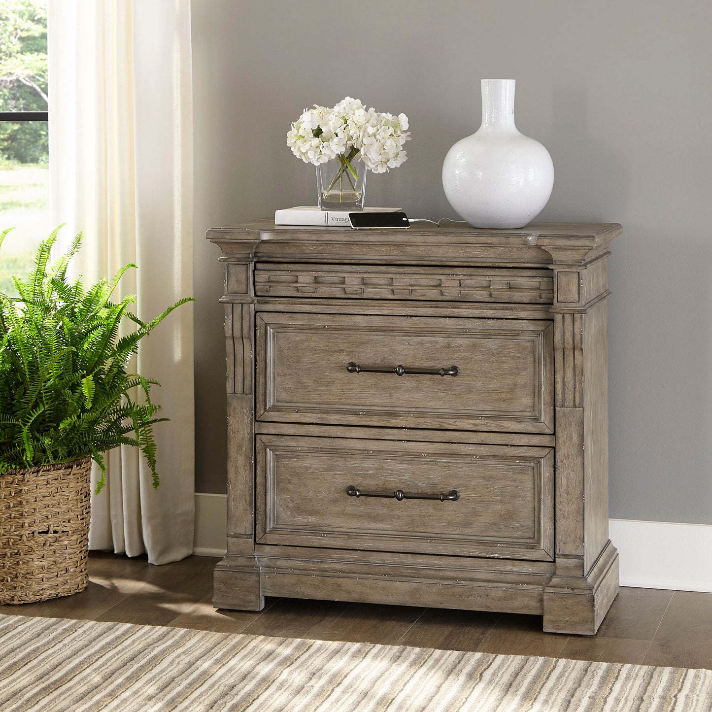 Town & Country - Bedside Chest With Charging Station - Medium Brown - Hornell Furniture Outlet