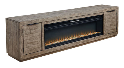 Krystanza - Weathered Gray - TV Stand with Wide Fireplace Insert - Hornell Furniture Outlet