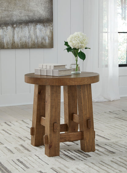 Mackifeld - Warm Brown - Round End Table - Hornell Furniture Outlet