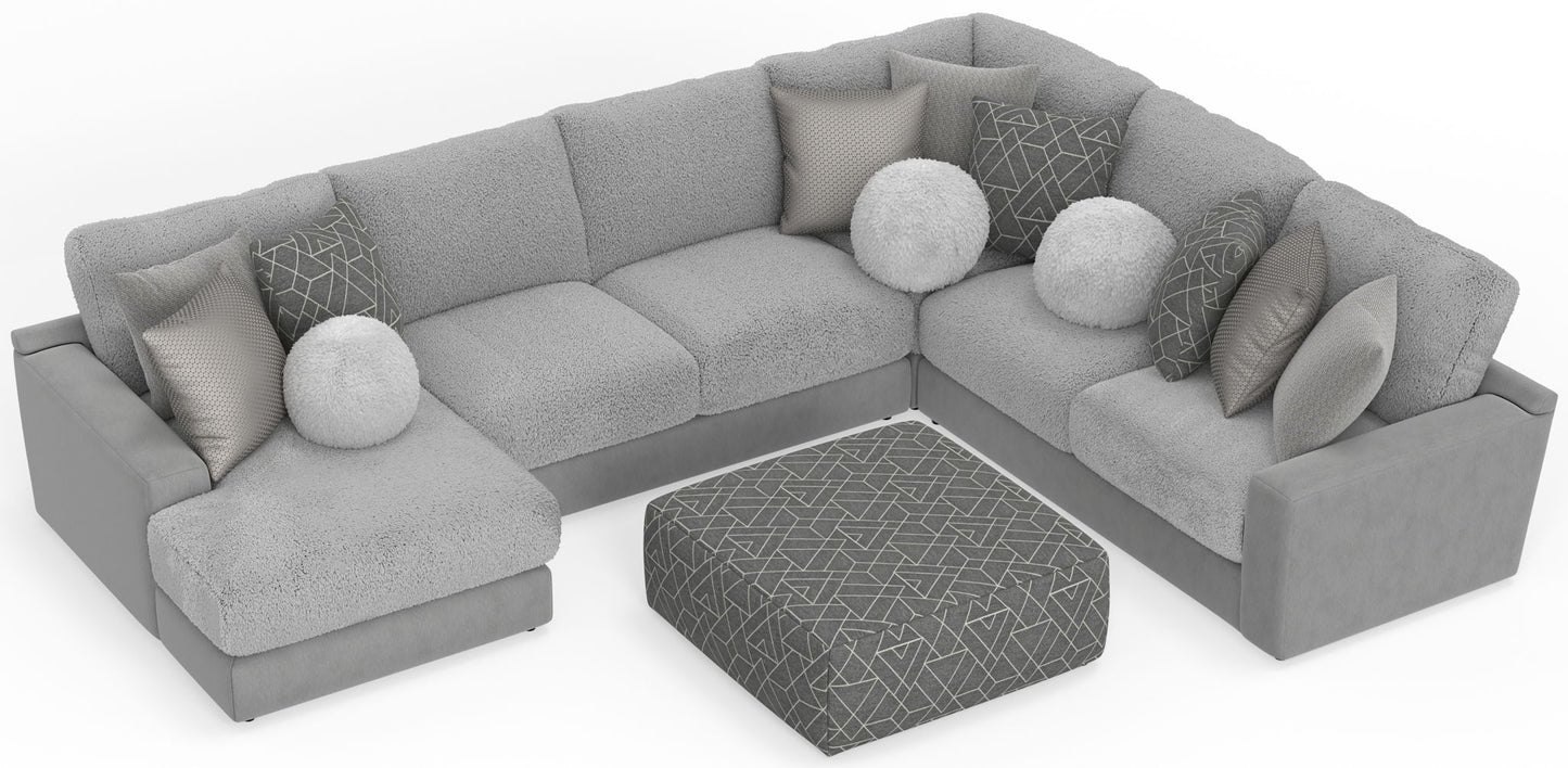 Canyon - 4 Piece Sectional With Cuddler Seat Cushions, Included Accent Pillows And Cocktail Ottoman (Left Side Facing Chaise) - Platinum - Hornell Furniture Outlet