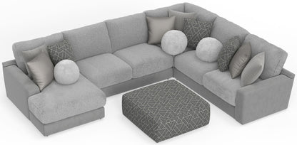 Canyon - 4 Piece Sectional With Cuddler Seat Cushions, Included Accent Pillows And Cocktail Ottoman (Left Side Facing Chaise) - Platinum - Hornell Furniture Outlet