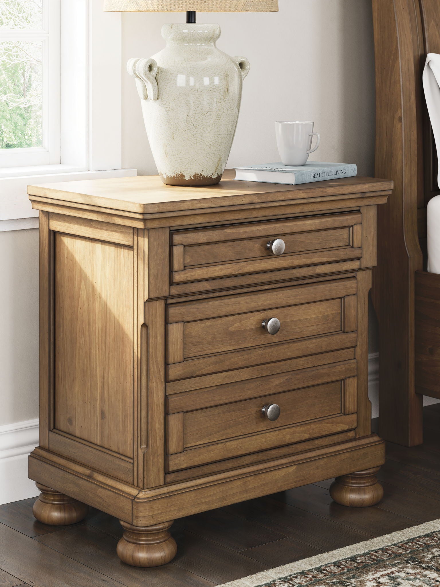 Feddinger - Two Drawer Night Stand - Medium Brown - Hornell Furniture Outlet