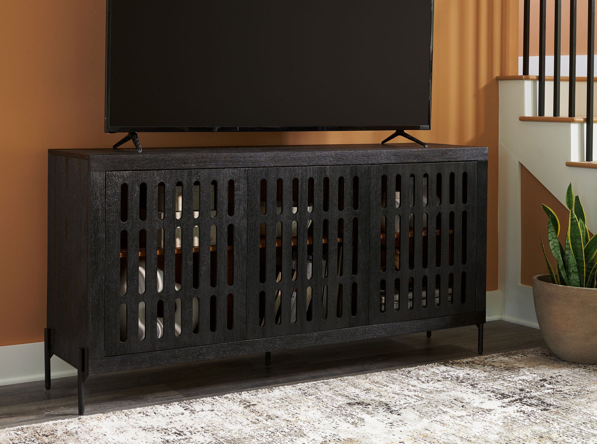 Vallisburg - Black / Natural - Accent Cabinet - Hornell Furniture Outlet