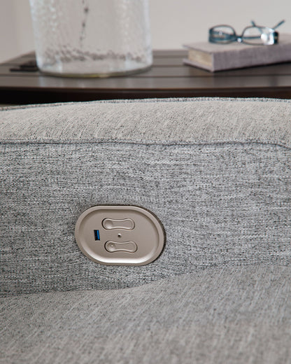 Biscoe - Pewter - Power Reclining Loveseat With Console /Adj Headrest - Hornell Furniture Outlet