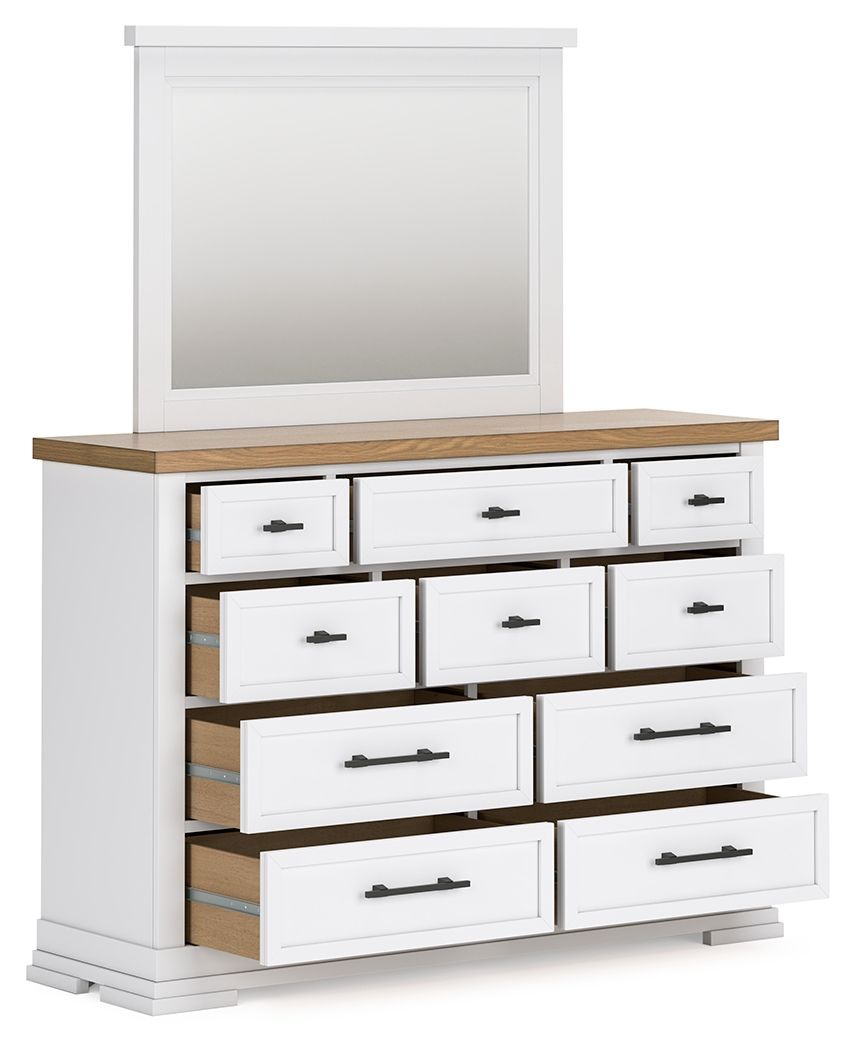 Ashbryn - White / Natural - Dresser And Mirror - Hornell Furniture Outlet