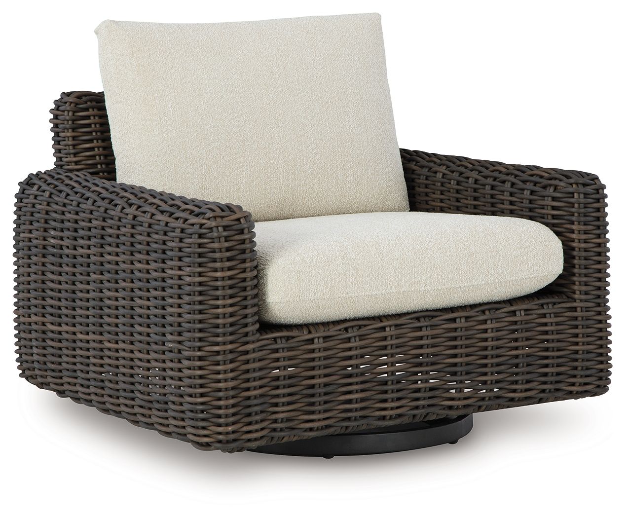 Kimora - 7 Pc. - 4 - Piece Outdoor Sectional, Swivel Glider Lounge, Cocktail Table, End Table - Beige / Dark Brown - Hornell Furniture Outlet