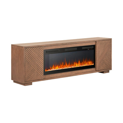 Fireplace TV Consoles - 214 84'' Console With Fire FTS Multiplees - Light Brown - Hornell Furniture Outlet