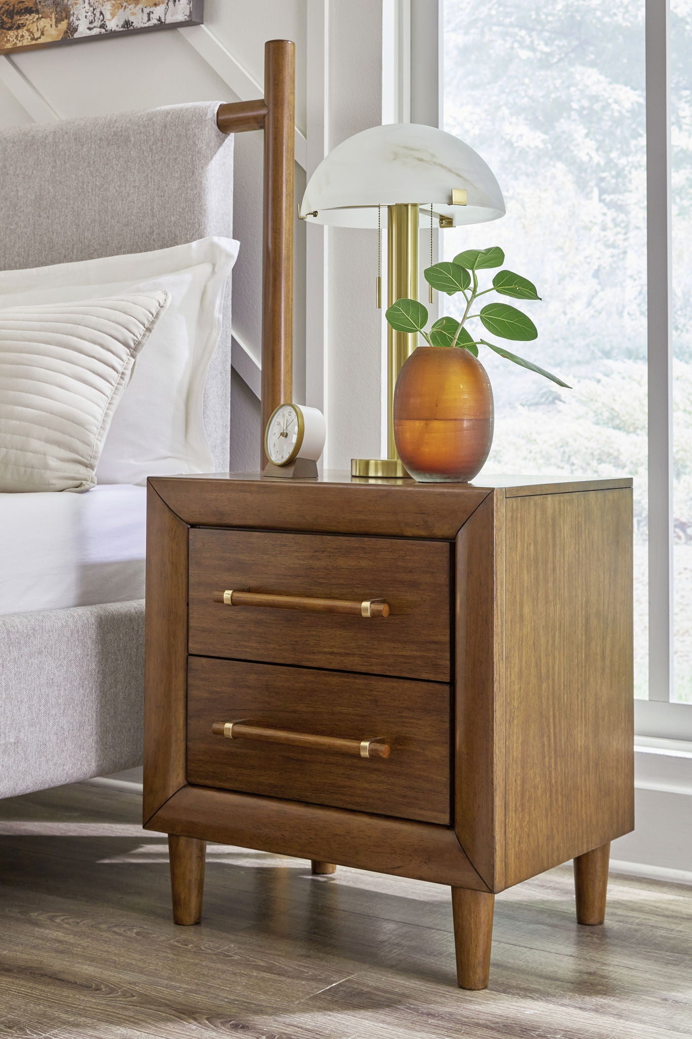 Lyncott - Brown - Two Drawer Night Stand - Hornell Furniture Outlet