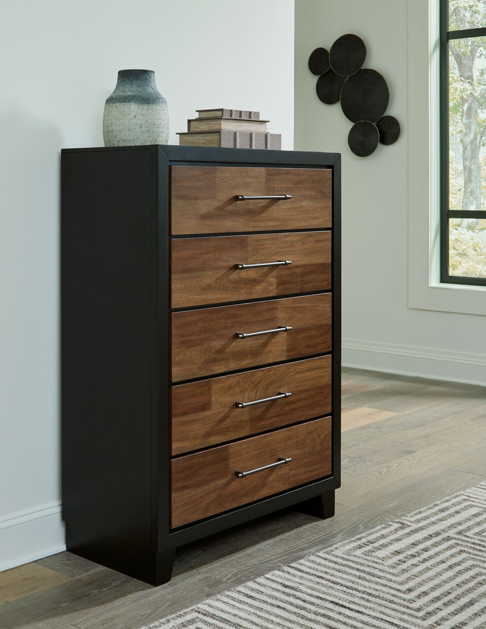Kraeburn - Brown / Black - Five Drawer Chest - Hornell Furniture Outlet