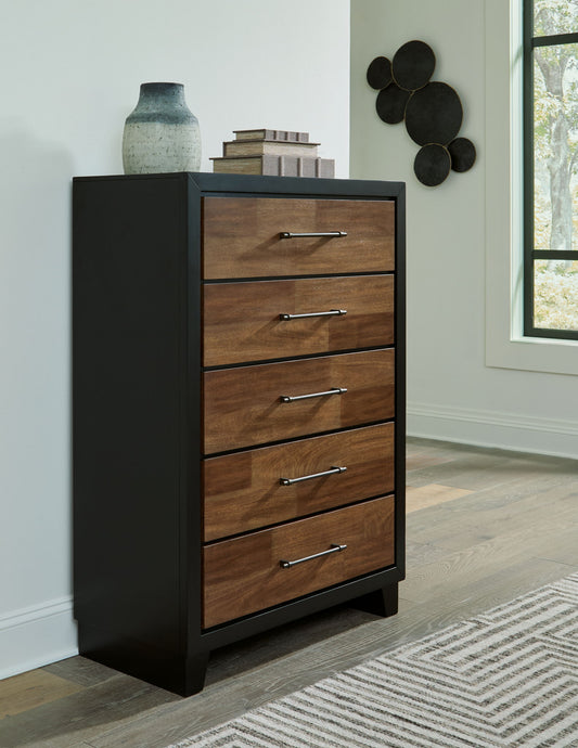 Kraeburn - Brown / Black - Five Drawer Chest - Hornell Furniture Outlet
