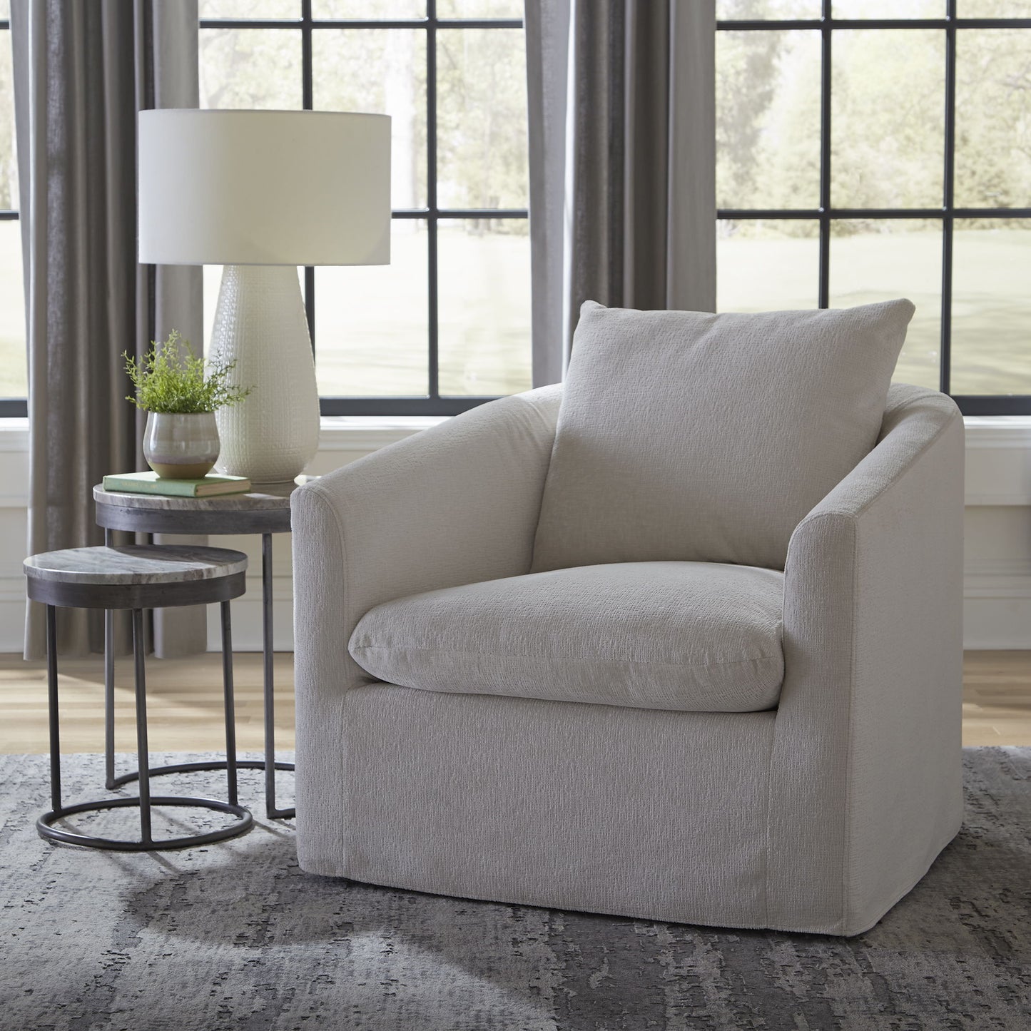 Saxton - Upholstered Swivel Accent Chair - Ivory - Hornell Furniture Outlet
