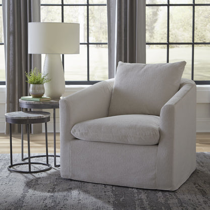 Saxton - Upholstered Swivel Accent Chair - Ivory - Hornell Furniture Outlet