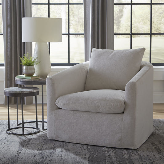 Saxton - Upholstered Swivel Accent Chair - Ivory - Hornell Furniture Outlet
