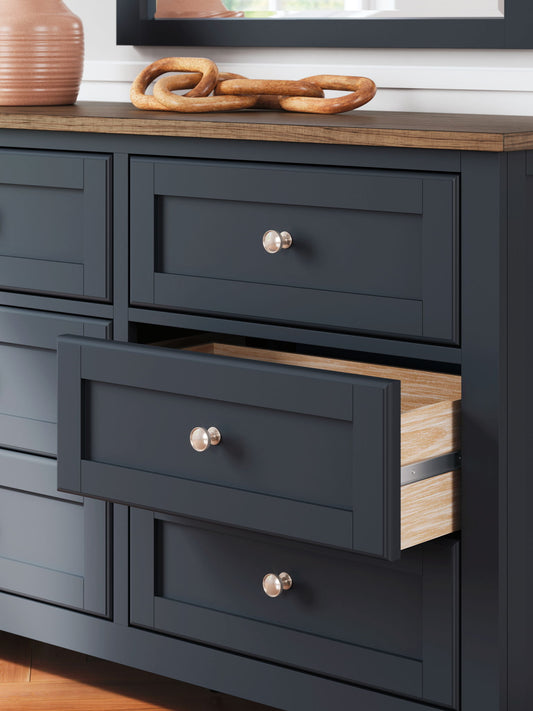 Landocken - Brown / Blue - Dresser and Mirror - Hornell Furniture Outlet