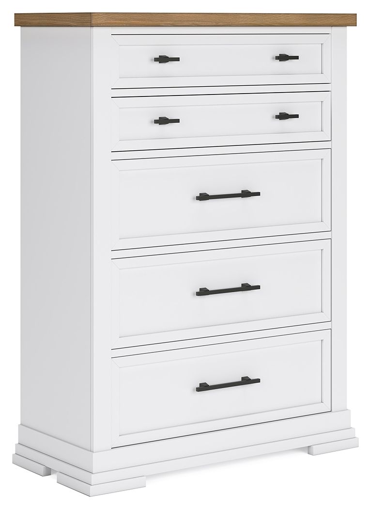 Ashbryn - White / Natural - Five Drawer Chest - Hornell Furniture Outlet