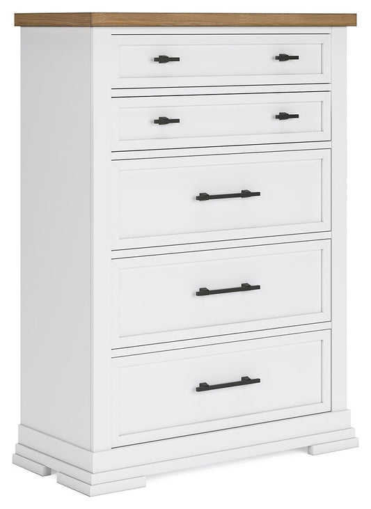 Ashbryn - White / Natural - Five Drawer Chest - Hornell Furniture Outlet