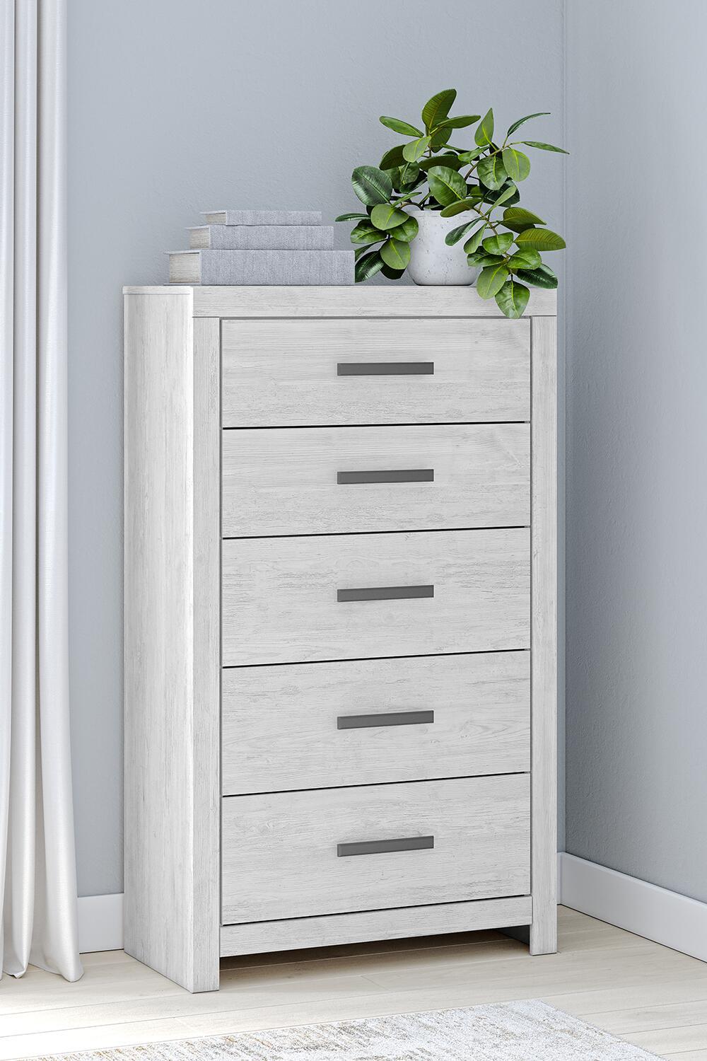 Cayboni - Five Drawer Chest - Whitewash - Hornell Furniture Outlet