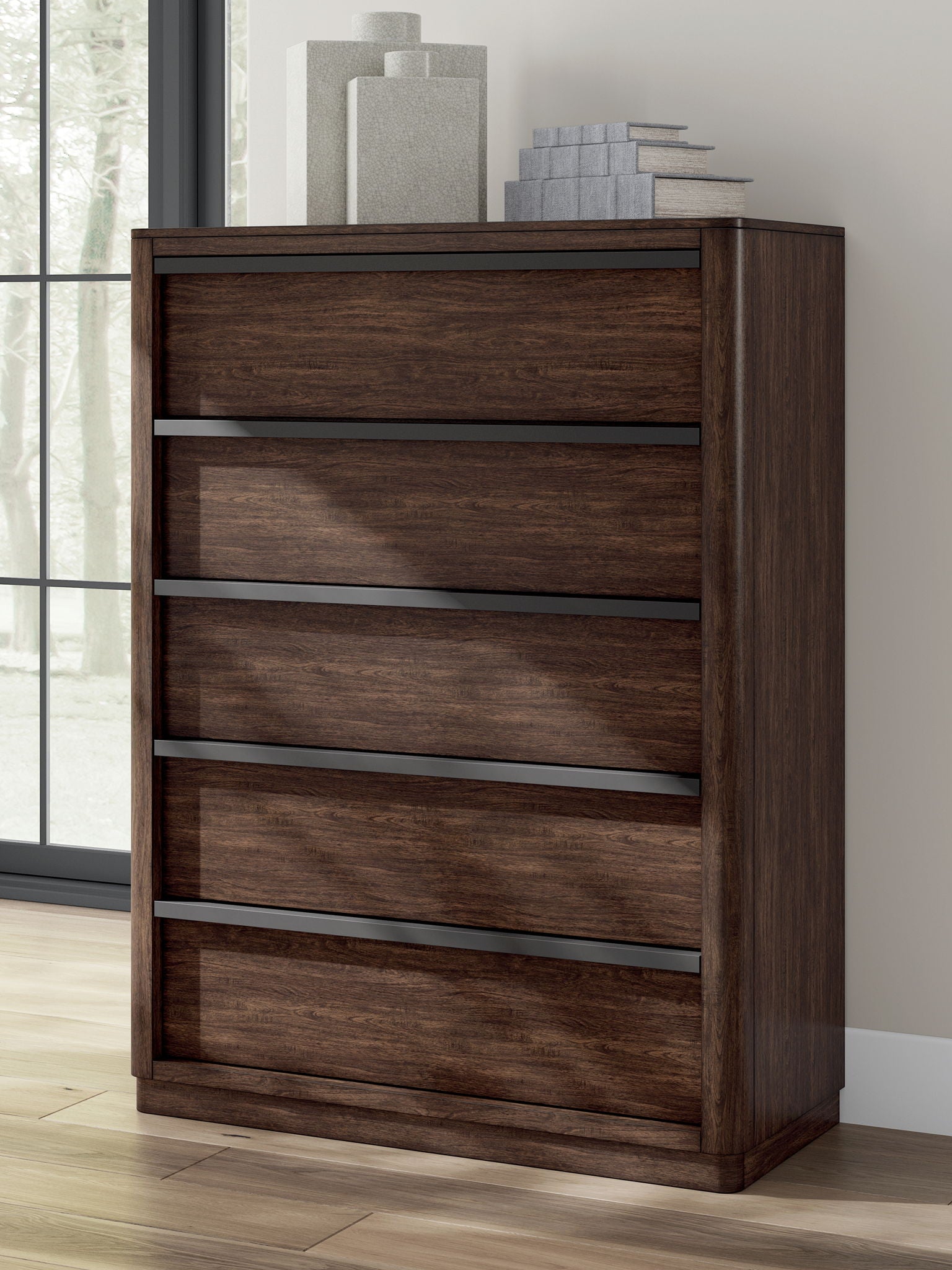 Dilenno - Dark Brown - Five Drawer Chest - Hornell Furniture Outlet