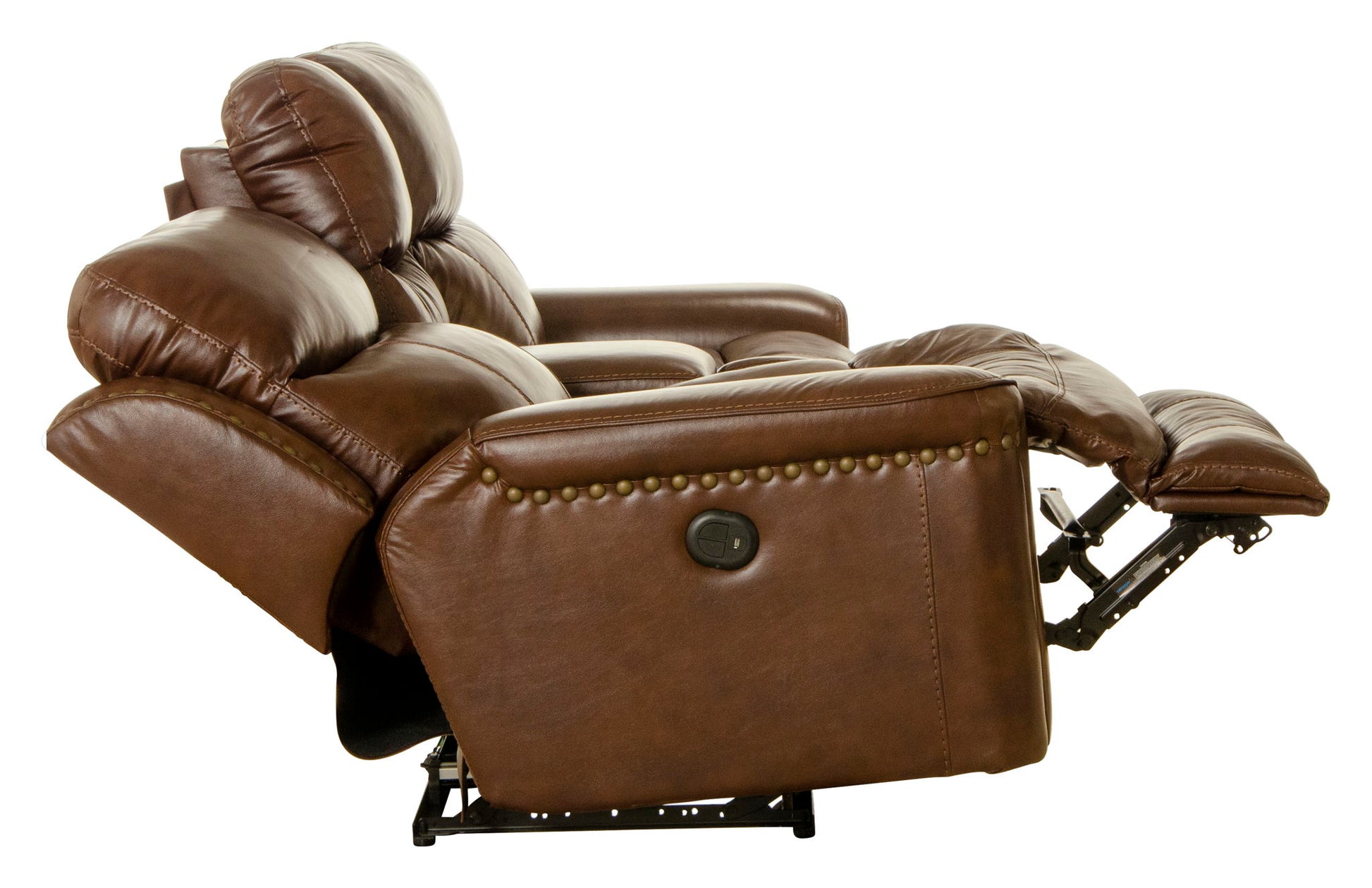 Ceretti - Power Reclining Console Loveseat - Brown Top Grain Italian Leather Match - Hornell Furniture Outlet